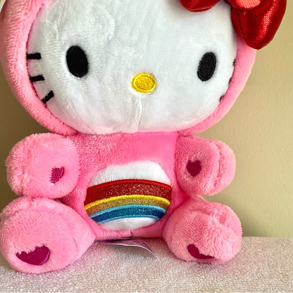 Hello Kitty Dressed As Pink Cheer Bear Care Bears 9" Fun-Size Soft Plush NWOT - Picture 6 of 10